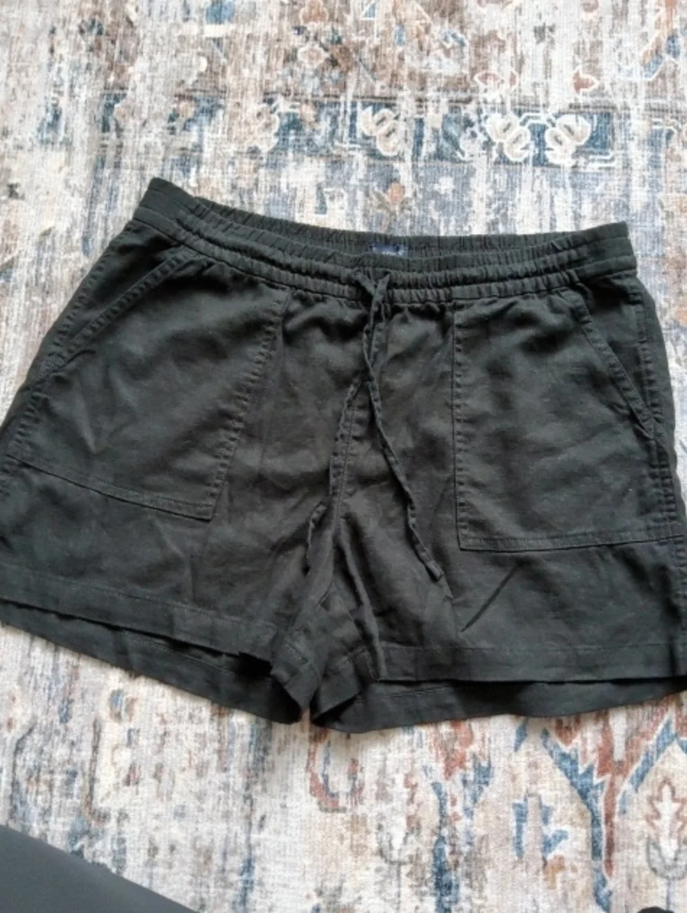 J. Crew Black Linen Elastic Waist Drawstring Shorts Ladies Medium with Pockets